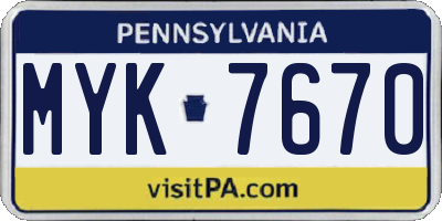 PA license plate MYK7670