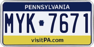 PA license plate MYK7671