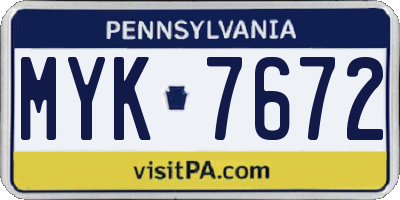 PA license plate MYK7672