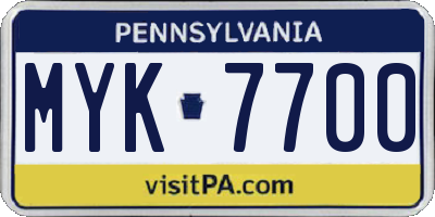 PA license plate MYK7700