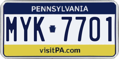 PA license plate MYK7701