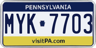 PA license plate MYK7703