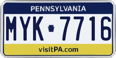 PA license plate MYK7716