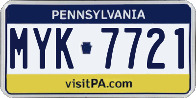 PA license plate MYK7721