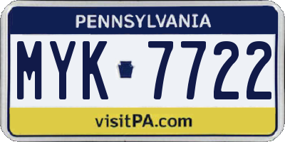PA license plate MYK7722