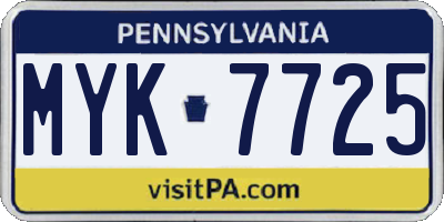PA license plate MYK7725