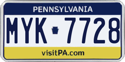 PA license plate MYK7728