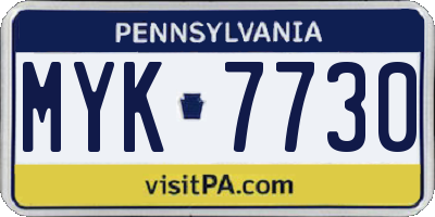 PA license plate MYK7730