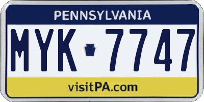 PA license plate MYK7747