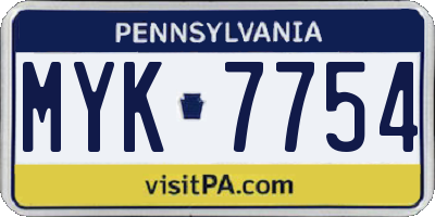 PA license plate MYK7754