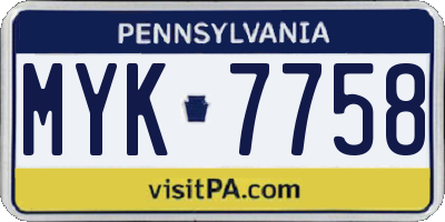 PA license plate MYK7758