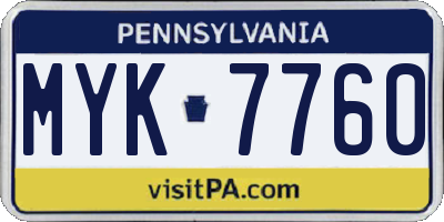 PA license plate MYK7760