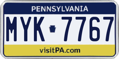 PA license plate MYK7767