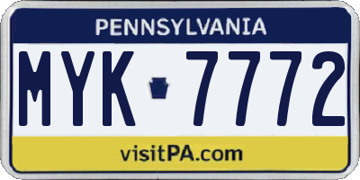 PA license plate MYK7772