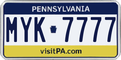 PA license plate MYK7777