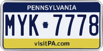 PA license plate MYK7778
