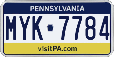PA license plate MYK7784