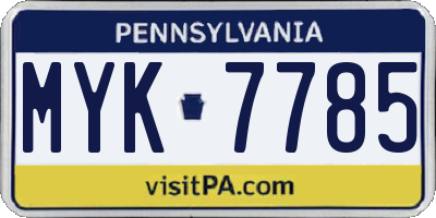 PA license plate MYK7785