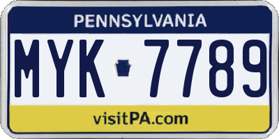 PA license plate MYK7789