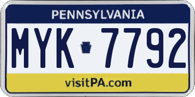 PA license plate MYK7792