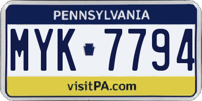 PA license plate MYK7794