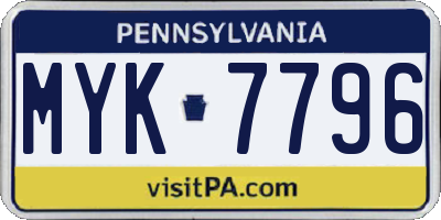 PA license plate MYK7796