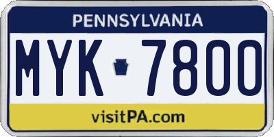 PA license plate MYK7800