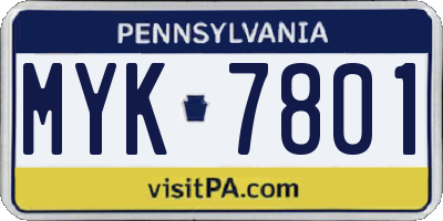 PA license plate MYK7801