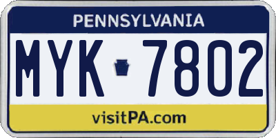 PA license plate MYK7802