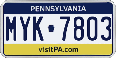 PA license plate MYK7803