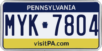 PA license plate MYK7804