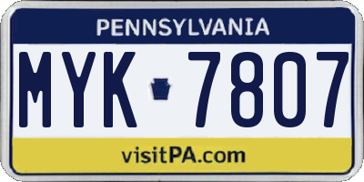 PA license plate MYK7807