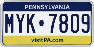 PA license plate MYK7809