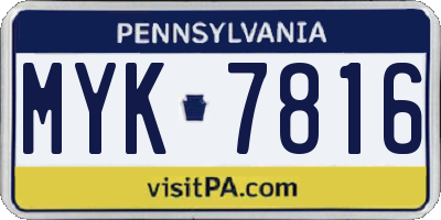 PA license plate MYK7816
