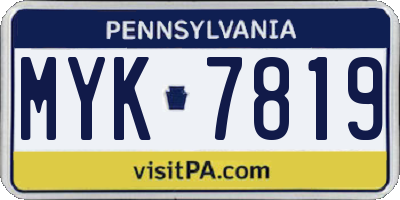 PA license plate MYK7819