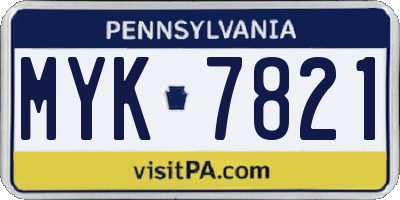 PA license plate MYK7821