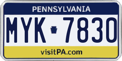 PA license plate MYK7830