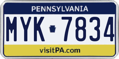 PA license plate MYK7834