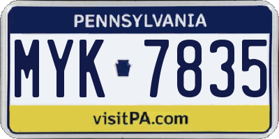 PA license plate MYK7835