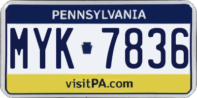 PA license plate MYK7836
