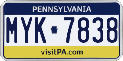 PA license plate MYK7838