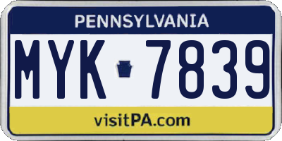 PA license plate MYK7839