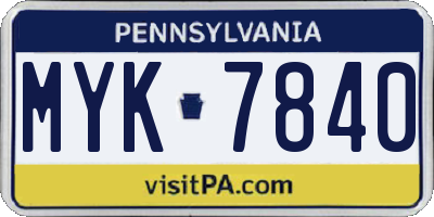 PA license plate MYK7840