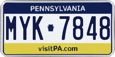 PA license plate MYK7848