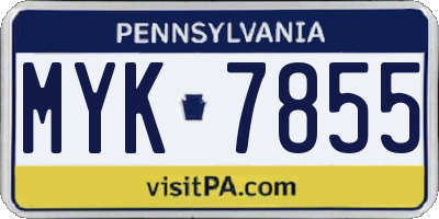 PA license plate MYK7855