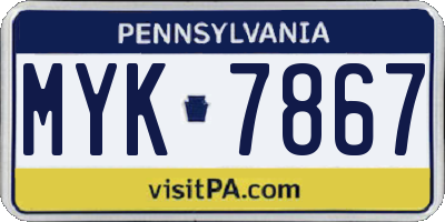 PA license plate MYK7867