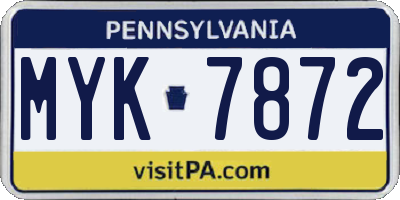 PA license plate MYK7872