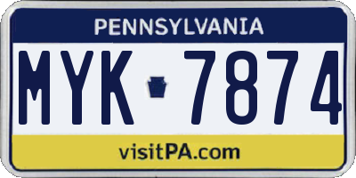PA license plate MYK7874