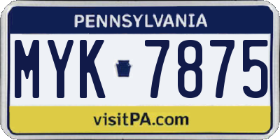 PA license plate MYK7875