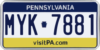PA license plate MYK7881